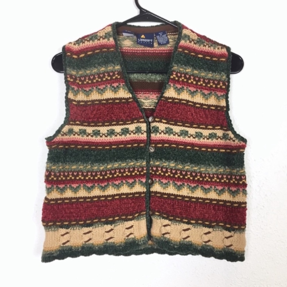 Vintage Liz Claiborne sport autumn color patterned vest size medium p granola